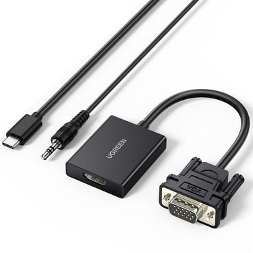 UGREEN 1080p 60fps VGA Male to HDMI Video Converter Adapter Cable with 3.5mm Audio Jack & USB C Power Port for PC, Desktop Computer, Laptop, HD TV, Display Monitor, Projector, etc. - Supports Windows & Linux | 50945