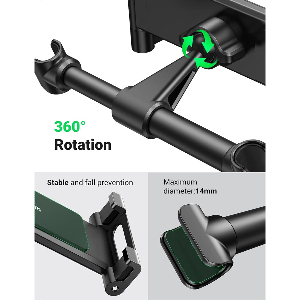 UGREEN 360° Adjustable Universal Headrest Mount Car Seat 4.7" to 12.9" Tablet and Phone Holder with Dedicated Charging Hole | 60108