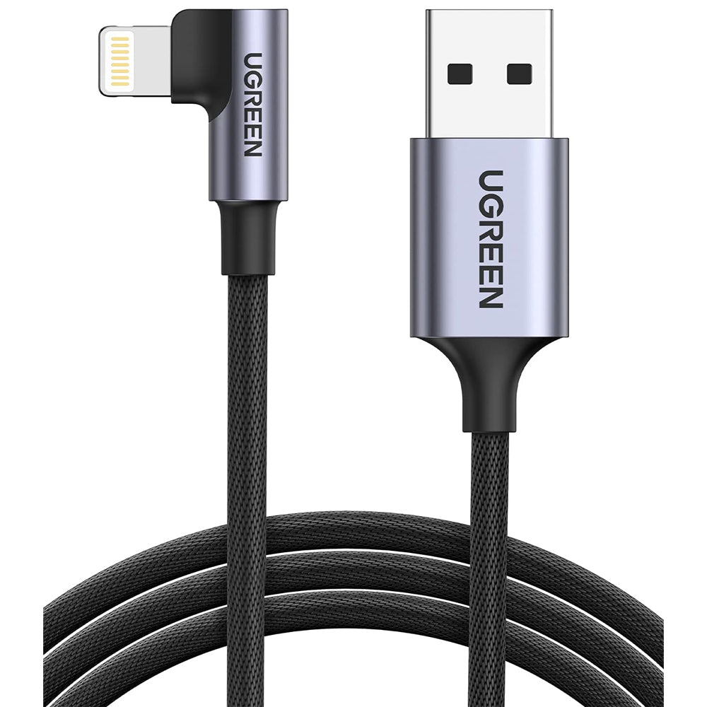 [CLEARANCE] UGREEN 12W 2.4A 1 Meter USB A 2.0 to Angled Lightning Nylon Braided Charging Data Cable Charger with 480Mbps Transfer Rate for iPhone, iPad, iPod | 60521
