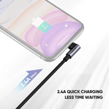 [CLEARANCE] UGREEN 12W 2.4A 1 Meter USB A 2.0 to Angled Lightning Nylon Braided Charging Data Cable Charger with 480Mbps Transfer Rate for iPhone, iPad, iPod | 60521
