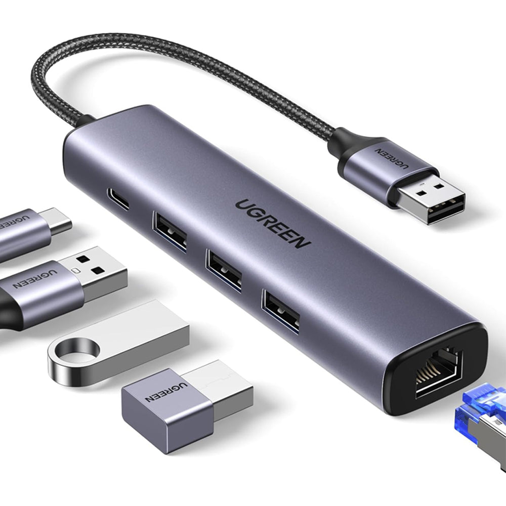 UGREEN USB 3.0 Hub with 1000Mbps RJ45 Gigabit Ethernet Adapter, 5V 2A USB C Charging Port, 5Gbps Transfer Speed for MacBook, PC, Desktop Computer, Laptop, Keyboard, Mouse, Card Reader, etc. | 60554