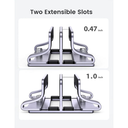 Ugreen Aluminum Vertical Laptop Stand with Dual Adjustable Slots for Desktop, Laptop, Tablet, Smartphone, iPad, MacBook | 60643