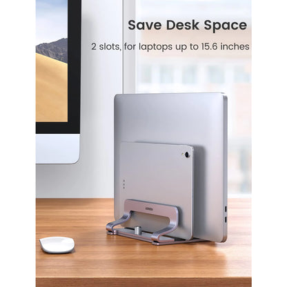 Ugreen Aluminum Vertical Laptop Stand with Dual Adjustable Slots for Desktop, Laptop, Tablet, Smartphone, iPad, MacBook | 60643