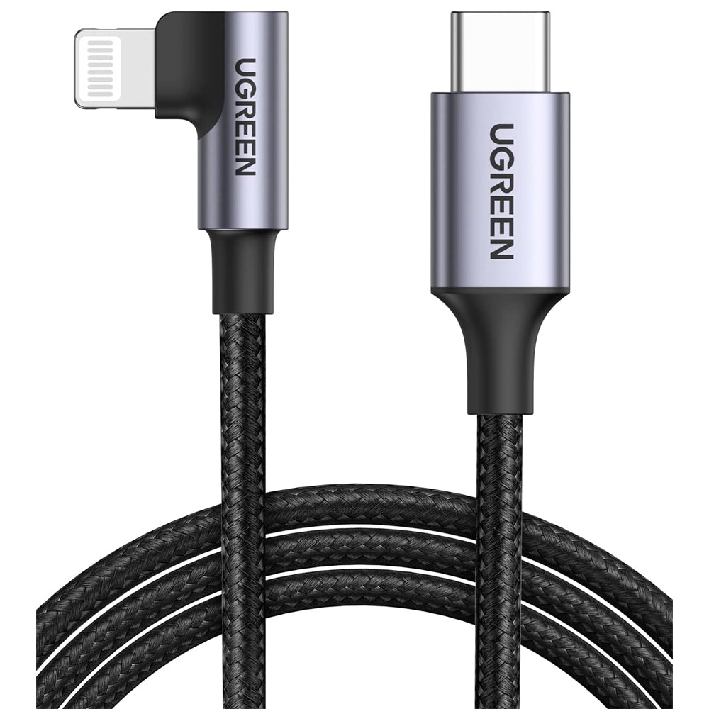 UGREEN 3A 1m / 1.5m / 2m USB C to Angled Lightning Nylon Braided Charging Data Cable Charger with 480Mbps Transfer Rate for iPhone, iPad, iPod | 60763 60764 60765