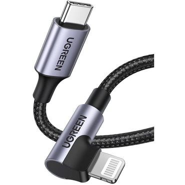 [CLEARANCE] UGREEN 3A USB C to Angled Lightning 2m Nylon Braided Charging Data Cable Charger with 480Mbps Transfer Rate for iPhone, iPad, iPod | 60765