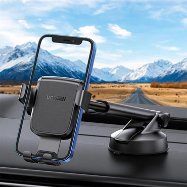 [CLEARANCE] UGREEN Universal Car Gravity Phone Holder with Windshield / Dashboard Mount Suction Cup, Holds 10kg Weight Capacity and Cradle Long Arm with 360 Degrees Adjustable Multi-Angle View for 4.4"-7" Smartphones | 60990B