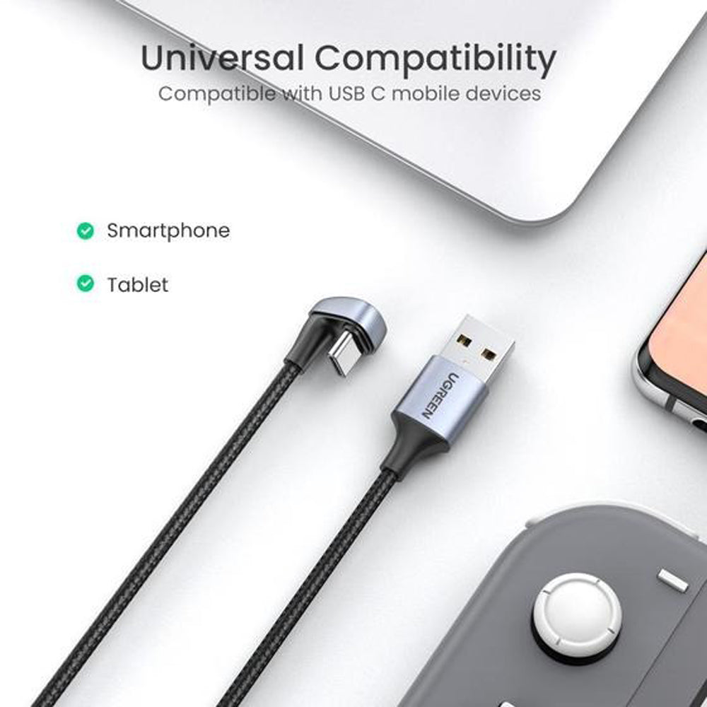 UGREEN U-Bend Angled USB Type C to USB A Data Quick Charging Cable Charger (2-Meter) for Smartphone, Tablet, Camera, Samsung Galaxy Plus Ultra, Huawei, Xiaomi, etc. | 70315