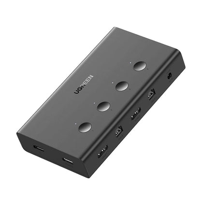 UGREEN 4 IN 1 OUT HDMI KVM Switch Box 4K UHD Video with 4 USB-B Input and Dual USB-A Output Ports, Shared Keyboard and Mouse Controls, Automatic Input Scan, and Onboard Hotkey Toggle Selectors for PC, Laptop, and Desktop Computers | 70439