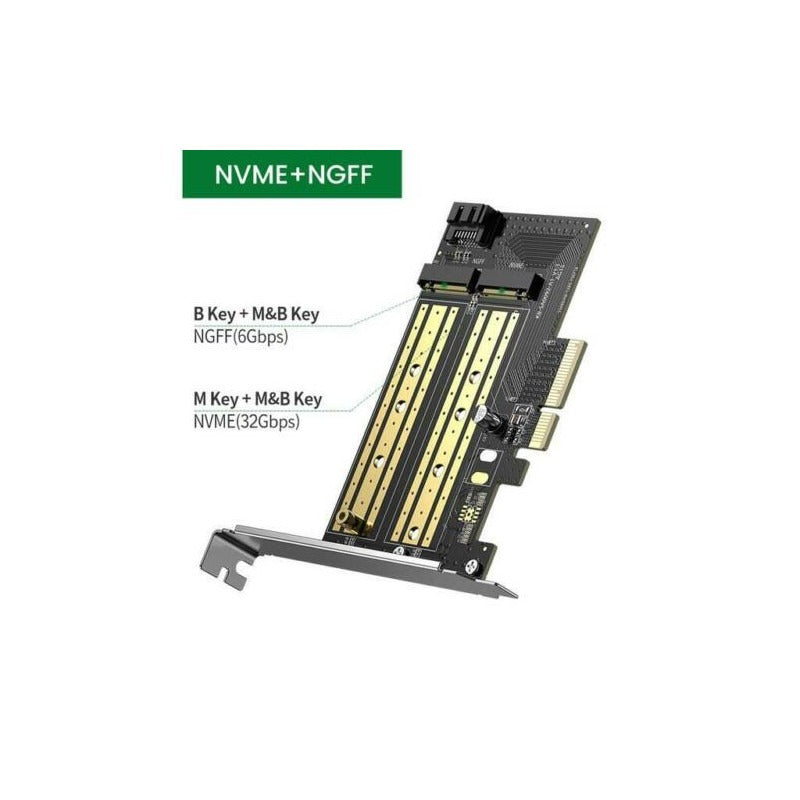 UGREEN 32Gbps M.2 NVMe (M/B+M Key) + 6Gbps M.2 NGFF (B/B+M Key) to PCIe 3.0 + SATA  Adapter Expansion Card - Support SSD 2230/2242/2260/2280 for PC Desktop Computer | 70504