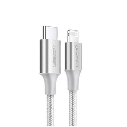 [CLEARANCE] UGREEN 20W 3A USB C to Lightning Fast Charging & Data Sync Cable (1.5 Meters) with Up to 480Mbps Transfer Rate, Nylon Braided Jacket, Multi-Layer Shielding for iPhone, iPad, iPod, AirPods (Silver) - 70524