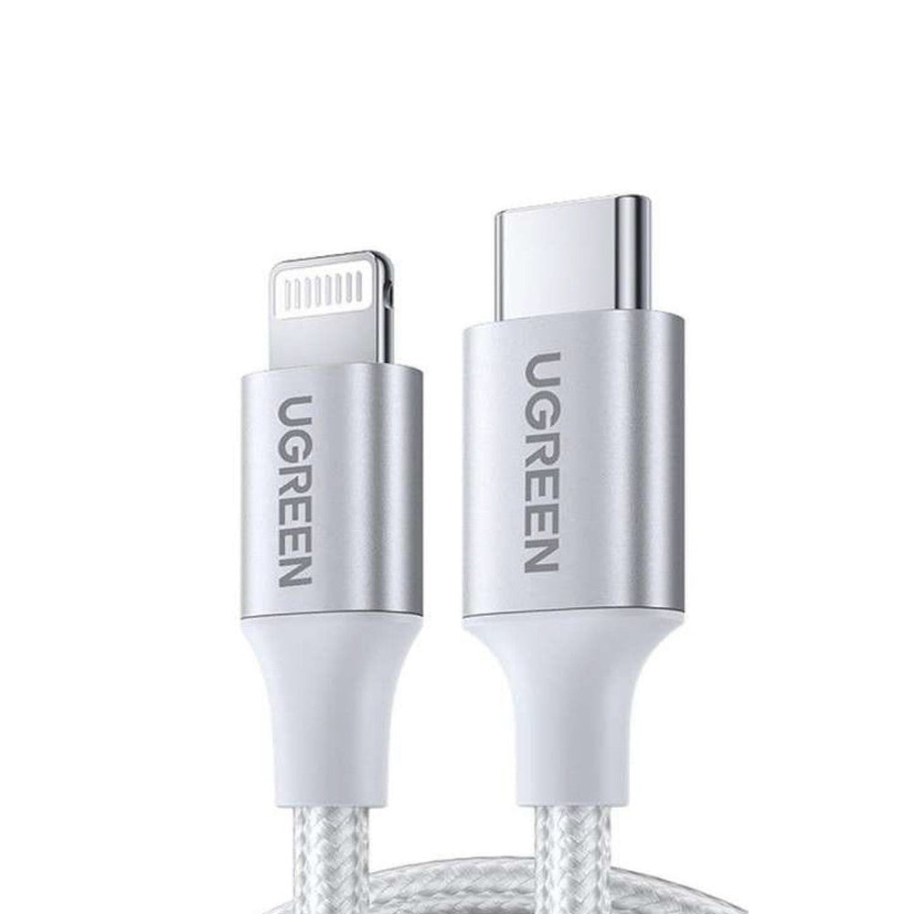UGREEN 20W 3A USB C to Lightning Fast Charging & Data Sync Cable (1.5 Meters) with Up to 480Mbps Transfer Rate, Nylon Braided Jacket, Multi-Layer Shielding for iPhone, iPad, iPod, AirPods (Silver) - 70524