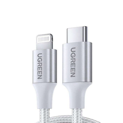 [CLEARANCE] UGREEN 20W 3A USB C to Lightning Fast Charging & Data Sync Cable (1.5 Meters) with Up to 480Mbps Transfer Rate, Nylon Braided Jacket, Multi-Layer Shielding for iPhone, iPad, iPod, AirPods (Silver) - 70524