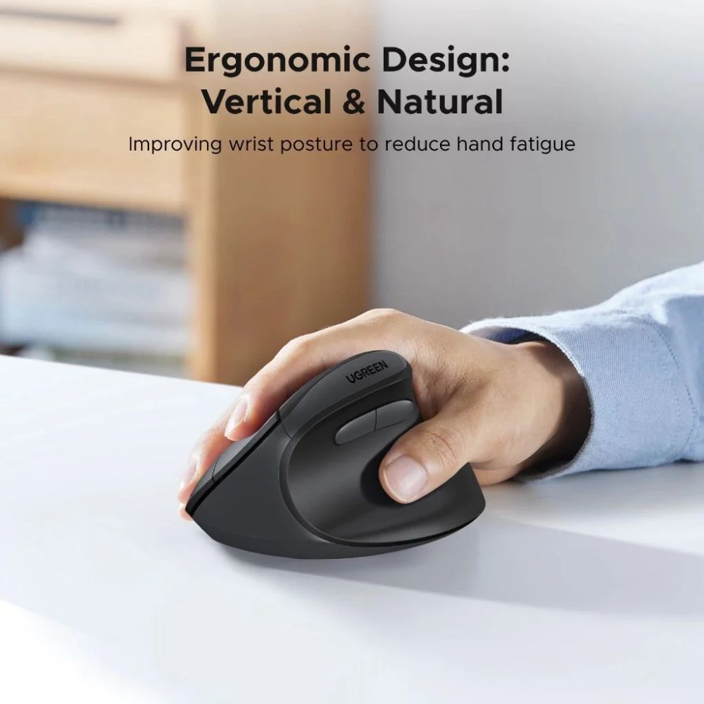 UGREEN Multi-Mode 4000 DPI Wireless Ergonomic Mouse with Bluetooth / 2.4GHz Connectivity