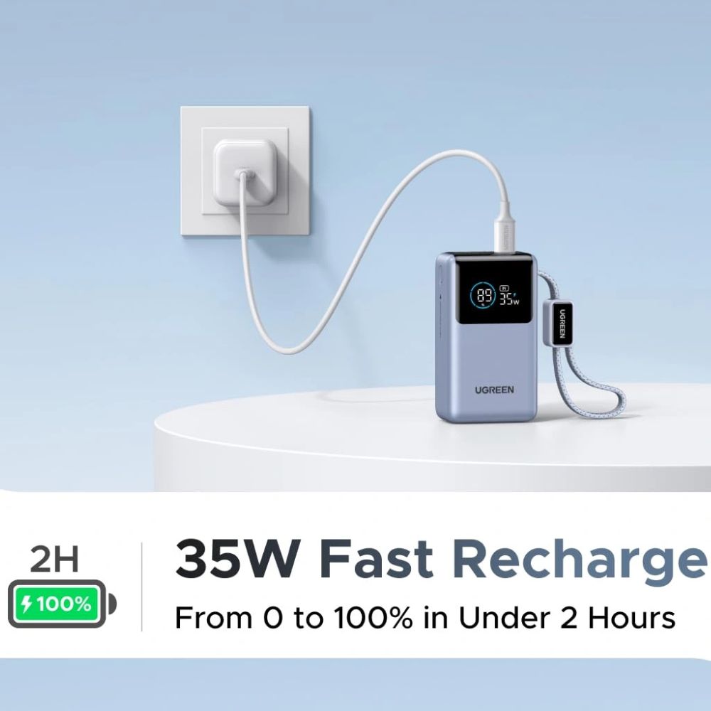 UGREEN Nexode Pro 10000mAh 55W Mini Power Bank w/ Built-in USB-C Cable | PB727 (75701B)