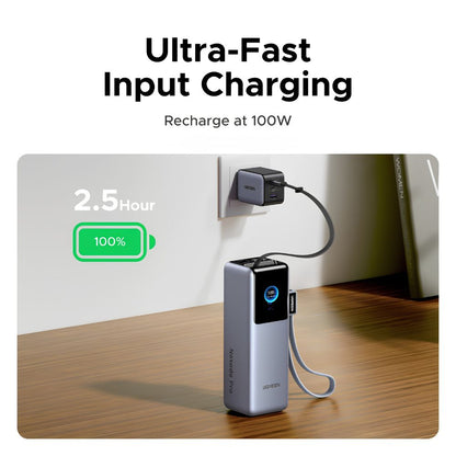UGREEN Nexode Pro 25000mAh 200W Power Bank w/ Dual Built-In Retractable USB-C Cables | PB728