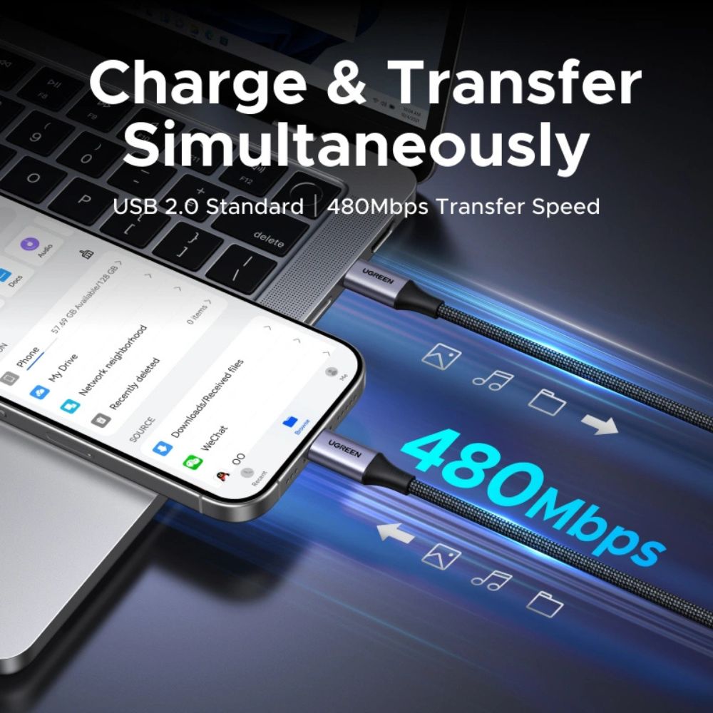 UGREEN 2 Meters USB-C to USB-C PD Fast Charging Nylon Braided Cable with 140W 480Mbps | L533 (75733)
