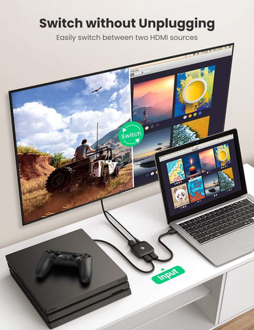 UGREEN 2-in-1 Female to Female HDMI 2.0 Switcher 4K/60Hz with 18Gbps Speed Bandwidth, 3D, CEC, HDR, Switch Button, LED Light Indicator for TV, Game Consoles, DVD player, Projector, Laptop, PC, Computers Windows, MacOs, Linux | 80126