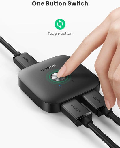 UGREEN 2-in-1 Female to Female HDMI 2.0 Switcher 4K/60Hz with 18Gbps Speed Bandwidth, 3D, CEC, HDR, Switch Button, LED Light Indicator for TV, Game Consoles, DVD player, Projector, Laptop, PC, Computers Windows, MacOs, Linux | 80126