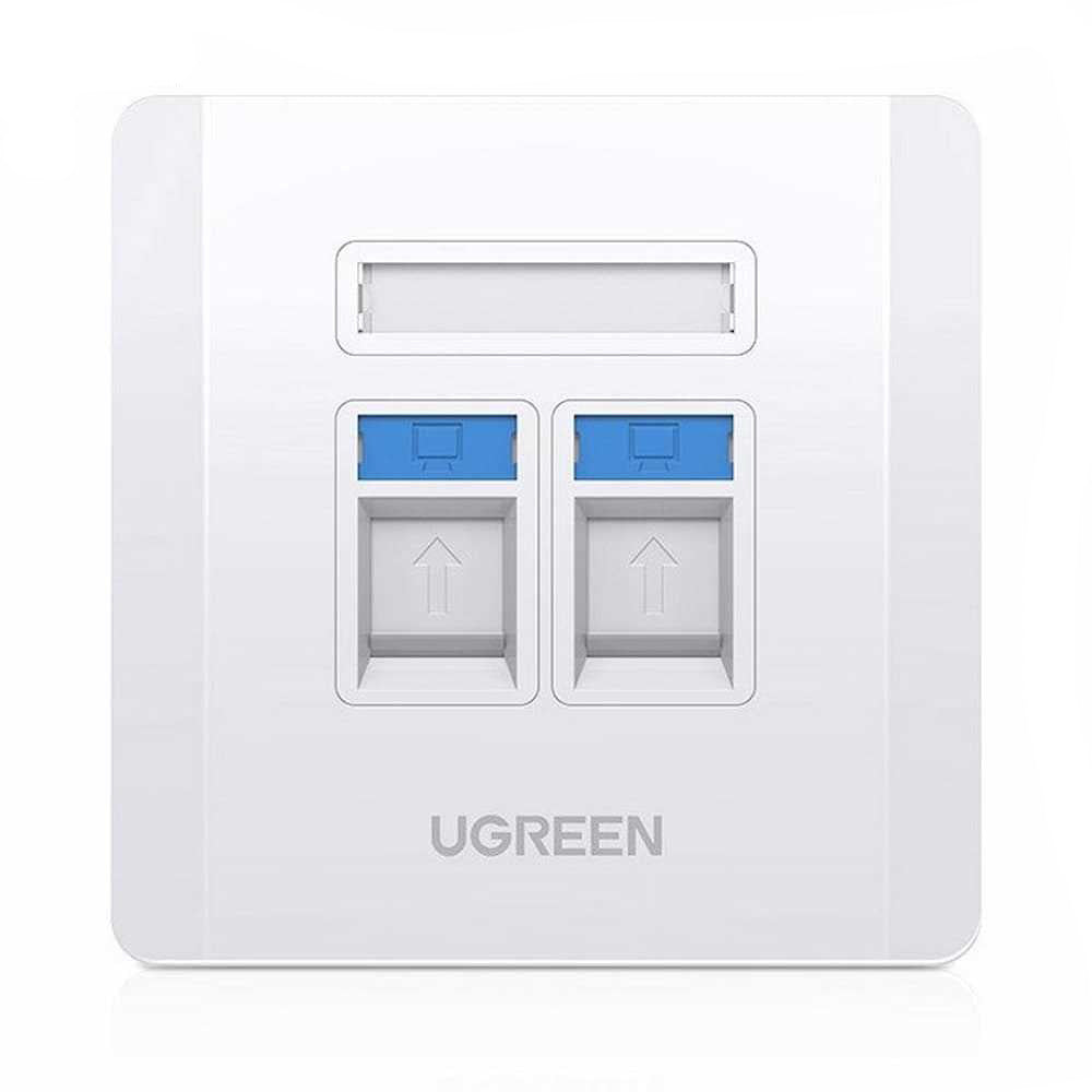 UGREEN Dual Port Network and Telephone Wall Plate LAN / RJ45 / RJ11 Female to Female Keystone Wall Coupler Plate | 80182