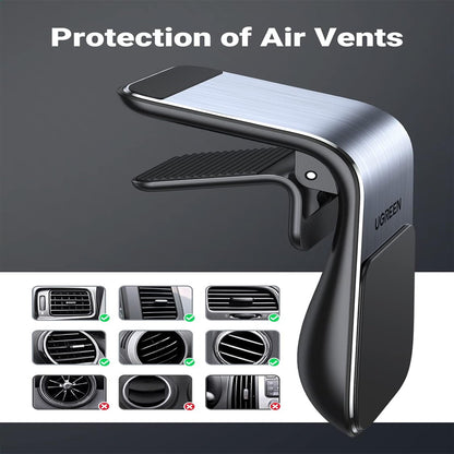 [CLEARANCE] UGREEB Universal Auto-Locking Magnetic Air Vent Car Phone Holder with 2 Adhesive Metal Plates | 80712B