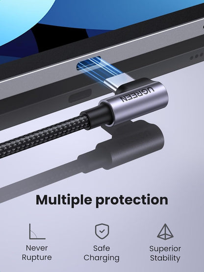 [CLEARANCE] UGREEN 3 Meters USB-C 2.0 to USB-C Right Angle Fast Charging Nylon Braided Cable 60W PD 20V/3A with 480Mbps Data Transfer | 80714