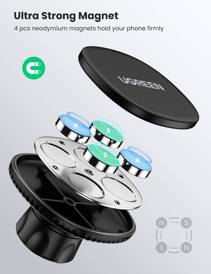 UGREEN Magnetic Mobile Phone Holder for Car Dashboard with 360° Rotating Angle and Strong Curved Adhesive Mount for iPhone 15 14 13 12 Pro Max MagSafe Samsung Galaxy S23 S22 S21 Huawei P50 P40 and Other Smartphones