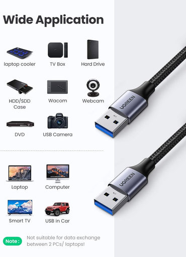 [CLEARANCE] UGREEN 2 meters USB 3.0 Type A Male to Male SuperSpeed Fast Transfer Data Cable for Hard Drive, DVD Player, PC, Laptop Computer, TV, and Webcam | 90217