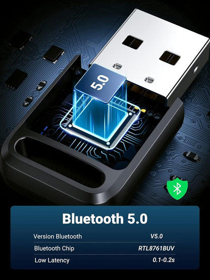 [CLEARANCE] UGREEN USB Bluetooth 5.0 Adapter with 20 Meters Operating Distance, Connect Up to 5 Max Devices and 2400Mhz Frequency Range, LED Indicator for Desktop, Laptop, PC Windows 7/8.1/10/11 | 80890