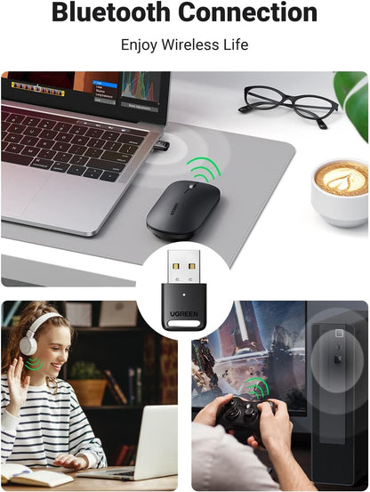 [CLEARANCE] UGREEN USB Bluetooth 5.0 Adapter with 20 Meters Operating Distance, Connect Up to 5 Max Devices and 2400Mhz Frequency Range, LED Indicator for Desktop, Laptop, PC Windows 7/8.1/10/11 | 80890