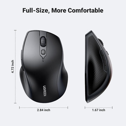[CLEARANCE] Ugreen Wireless Ergonomic Mouse with 4000 Max DPI, 2.4Ghz Wireless and Bluetooth 5.0 Mode for PC, Laptop, Desktop Computer, MacBook, iMac, Windows, macOS, Chrome OS, Linux | 90395