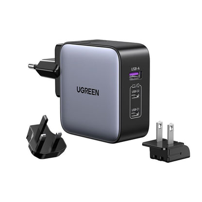 [CLEARANCE] UGREEN Nexode 65W 3-Port USB GaN Charger Fast Charging Travel Adapter with US/UK/EU Plug for iPhone Pro Max, iPad Air Mini Pro, MacBook, Huawei, Samsung Galaxy Plus Ultra, Google Pixel, Android Smartphone, Tablet, Laptop, etc. | 90409