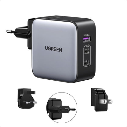 [CLEARANCE] UGREEN Nexode 65W 3-Port USB GaN Charger Fast Charging Travel Adapter with US/UK/EU Plug for iPhone Pro Max, iPad Air Mini Pro, MacBook, Huawei, Samsung Galaxy Plus Ultra, Google Pixel, Android Smartphone, Tablet, Laptop, etc. | 90409