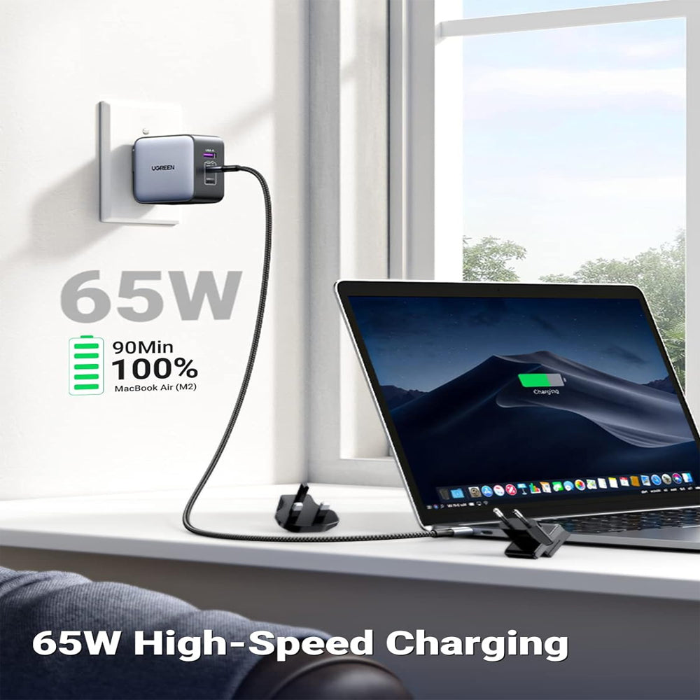[CLEARANCE] UGREEN Nexode 65W 3-Port USB GaN Charger Fast Charging Travel Adapter with US/UK/EU Plug for iPhone Pro Max, iPad Air Mini Pro, MacBook, Huawei, Samsung Galaxy Plus Ultra, Google Pixel, Android Smartphone, Tablet, Laptop, etc. | 90409