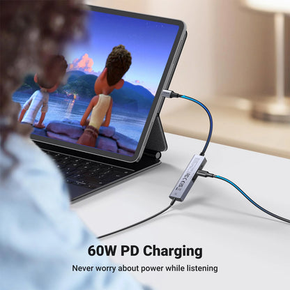 [CLEARANCE] Ugreen Portable USB-C to 3.5mm TRRS AUX Headphone & Microphone Audio Adapter with 60W PD Fast Charger & Hi-Res Audio 32 Bit 384Hz for Smartphone, Tablets, Laptop, PC, Earphone, Headset, Supports Windows, macOS, Linux, Android | 90518