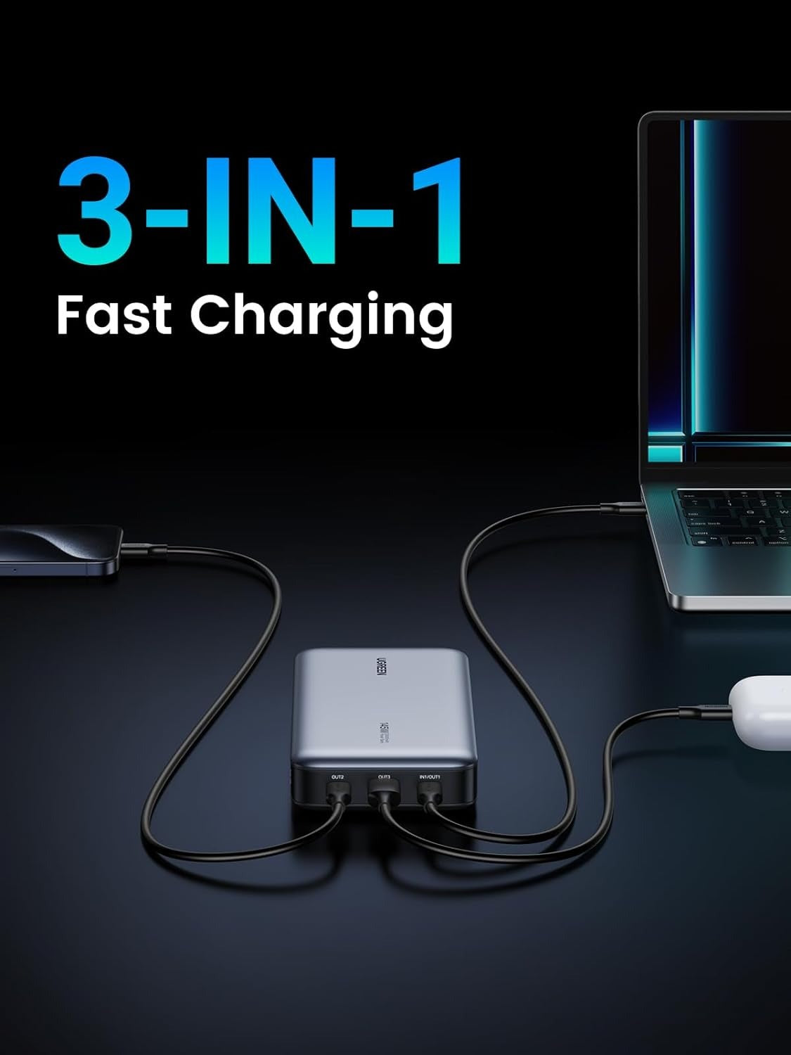 UGREEN 145W 25000mAh 3-in-1 Fast Charging Power Bank with Smart LED Digital Display, 3-Port Output for Smartphone, Laptop, Tablet, MacBook, Dell XPS, iPad, iPhone, Galaxy, Switch, DJI, Steam Deck | 90597A