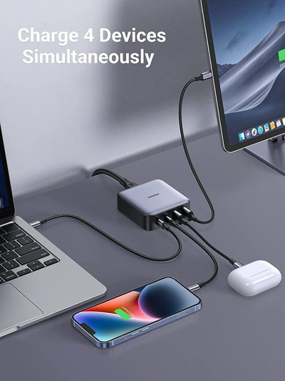 [CLEARANCE] UGREEN Nexode 65W 4-Port USB GaN Fast Desktop Charger with 1.5M Cable US Plug for Laptop, Tablet, Phone, Camera, iPhone, iPad, MacBook, Apple & Android Smartphone | 90735