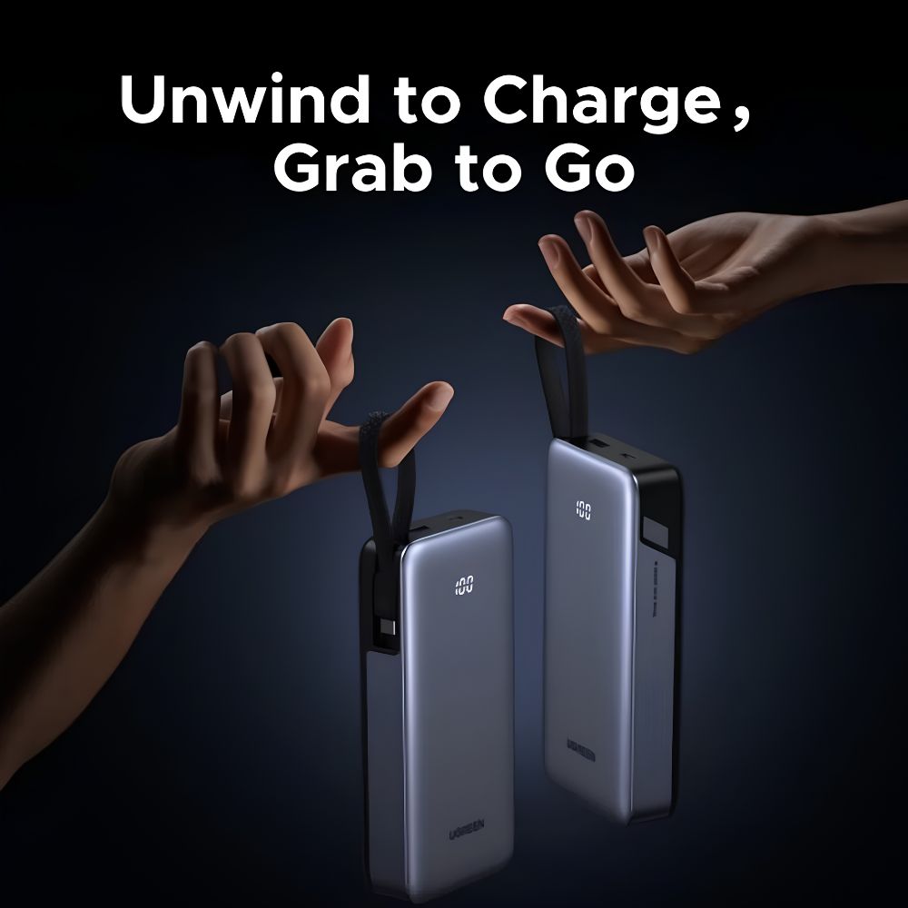 UGREEN Nexode 20000mAh 55W Fast Charging Power Bank w/ Built-In USB-C Cable, 45W PD | PB537 (95178B)
