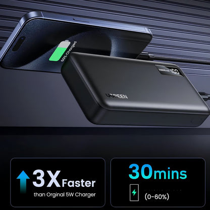 UGREEN 20000mAh Power Bank w/ 20W USB-C PD, 22.5W Fast Charging, LED Display | PB312 (95424B)