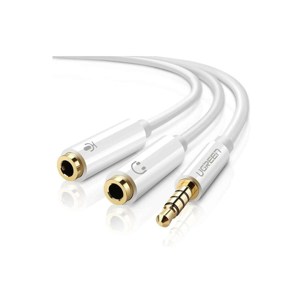 UGREEN 3.5mm Male TRRS to Dual 3.5mm Female Headset and Microphone AUX Audio Splitter Gold-Plated Cable Adapter for Smartphones, Tablet, Laptop, Computers, PC - White, Black | 10789 30620