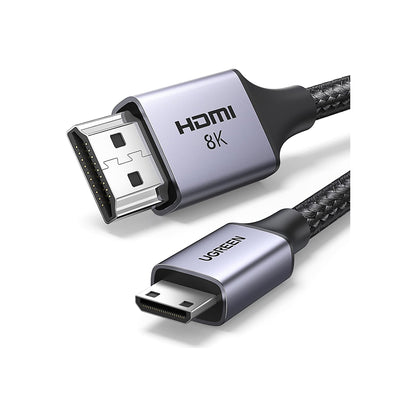 UGREEN Bidirectional 8K UHD 60Hz Mini HDMI Port to HDMI 2.1 Nylon Braided Cable with 48Gbps Bandwith, Dynamic HDR and eARC for TV, Monitor, Projector to Tablet, Computer, PC, Camera, and Laptop (1 Meter /  2 Meters) | 15514 15515