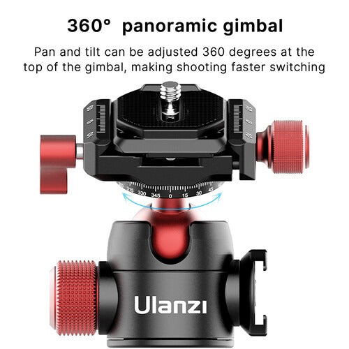 Ulanzi U-70 Metal Dual Cold Shoe Tripod Ball Head Spherical Bracket with Quick Release Plate