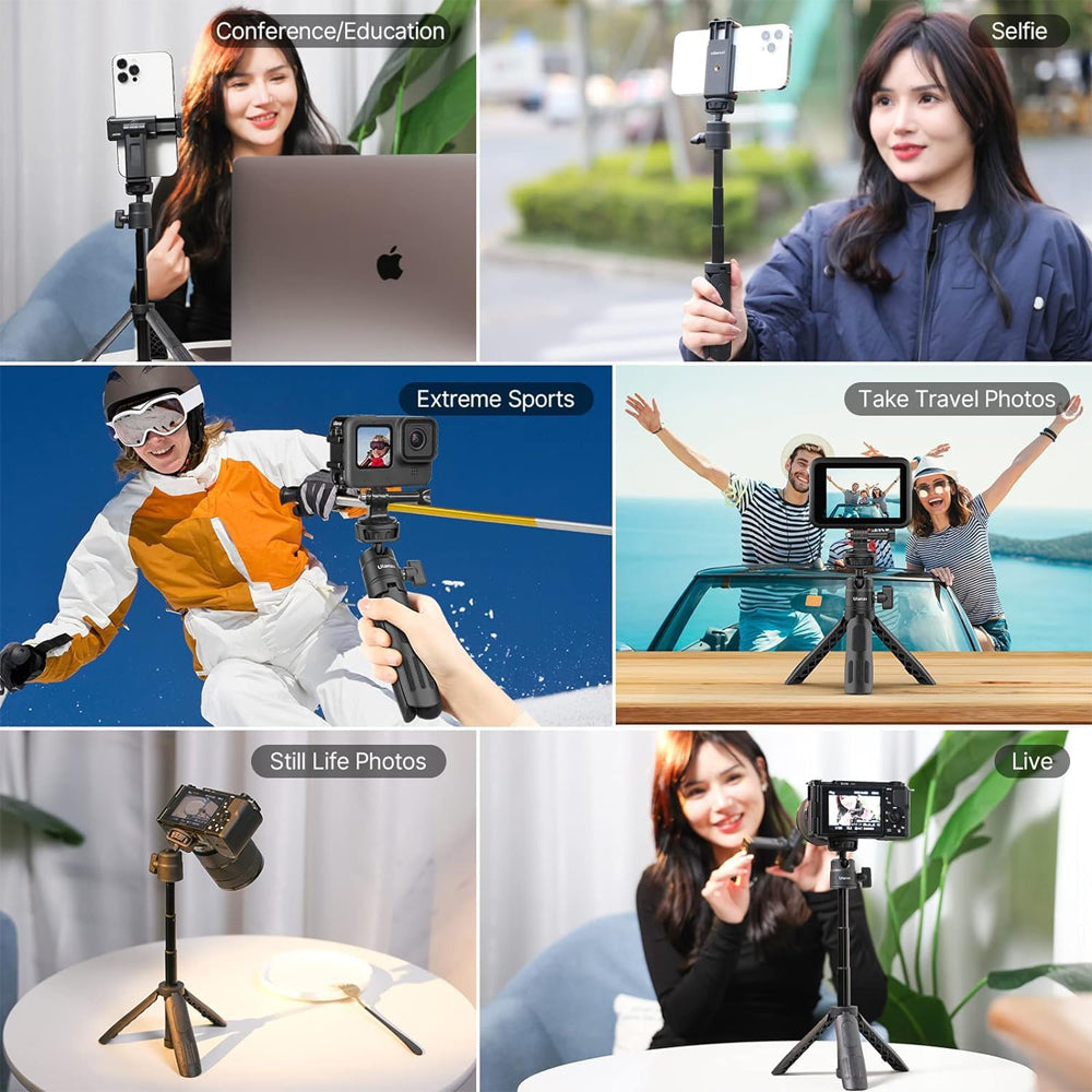 Ulanzi M12 Tripod Selfie Stick with 360 / 120 Degree Pan Tilt Ball Head with Extendable 12.5" Max Height, Max 500g Load Capacity for GoPro Action Cameras and Smartphones