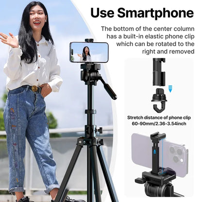 Ulanzi MT-65 Professional Horizontal Tripod with 360° Integrated Ball Head, Built-In Phone Clip, Vertical and Center Shaft Inverted Shooting Mode, 57cm to 175cm Adjustable Height for Smartphones, DSLR, SLR, Mirrorless Cameras | 3336