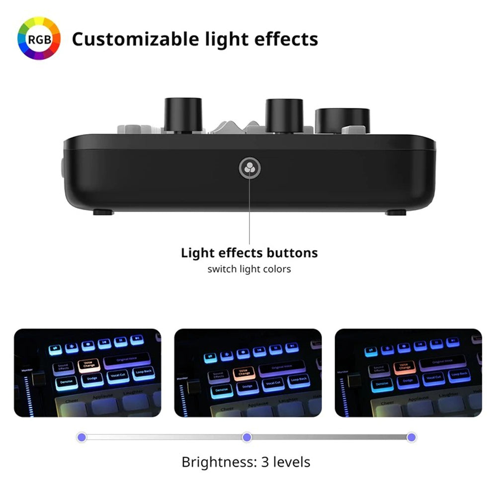 Ulanzi AX01 All-in-One Audio Mixer with Individual Controls, 12 DIY Audio Effects, Multi Channel, Bluetooth, RGB Lights Effects, Dual-Core DSP for Game Live Streaming, Live Karaoke