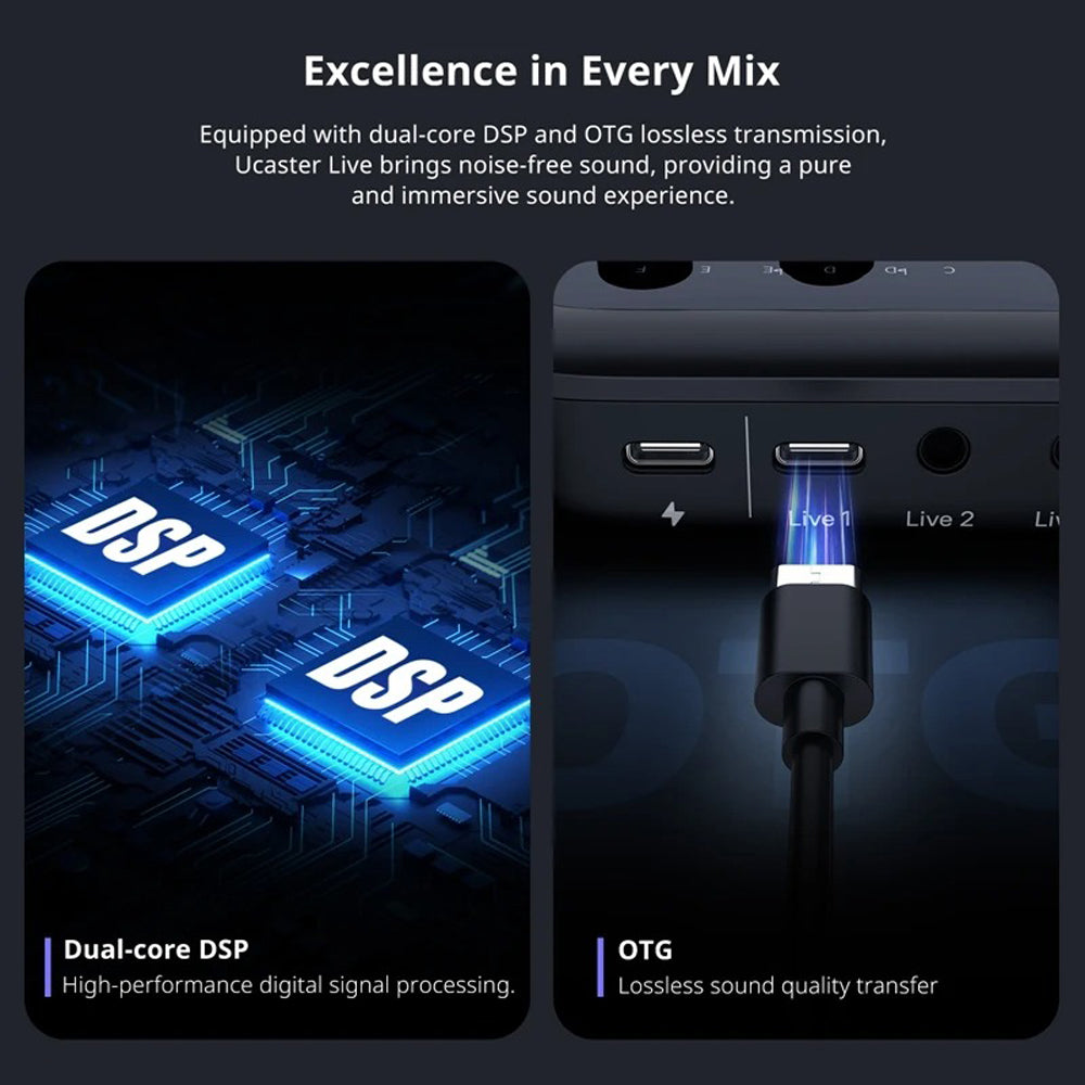 Ulanzi AX01 All-in-One Audio Mixer with Individual Controls, 12 DIY Audio Effects, Multi Channel, Bluetooth, RGB Lights Effects, Dual-Core DSP for Game Live Streaming, Live Karaoke