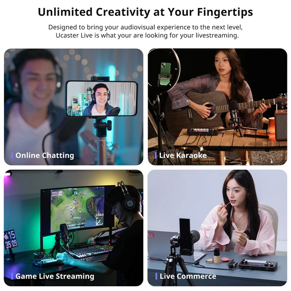 Ulanzi AX01 All-in-One Audio Mixer with Individual Controls, 12 DIY Audio Effects, Multi Channel, Bluetooth, RGB Lights Effects, Dual-Core DSP for Game Live Streaming, Live Karaoke