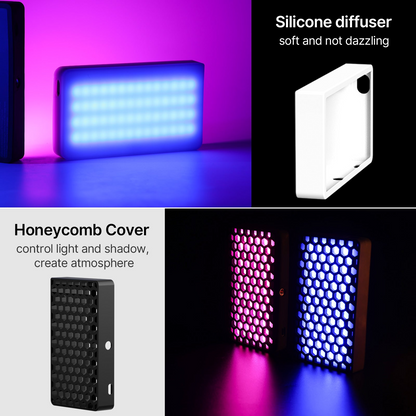Ulanzi LT002 7" RGB LED Video Light 2500K-9000K Pocket Fill Light with 120 Degree Lighting Angle, 10W 4000mAh Battery Capacity, Scene Light Effects, 1.5m Type C Power Cable, Soft Light Hood, Honeycomb Cover & Magnetic Patch B01002