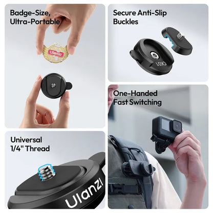 Ulanzi CKA Quick Release Backpack Plate Clip with 1/4" Integrated Thread Screw for Action Camera Mount, Lights and Extension Adapter | CK01 | CK02