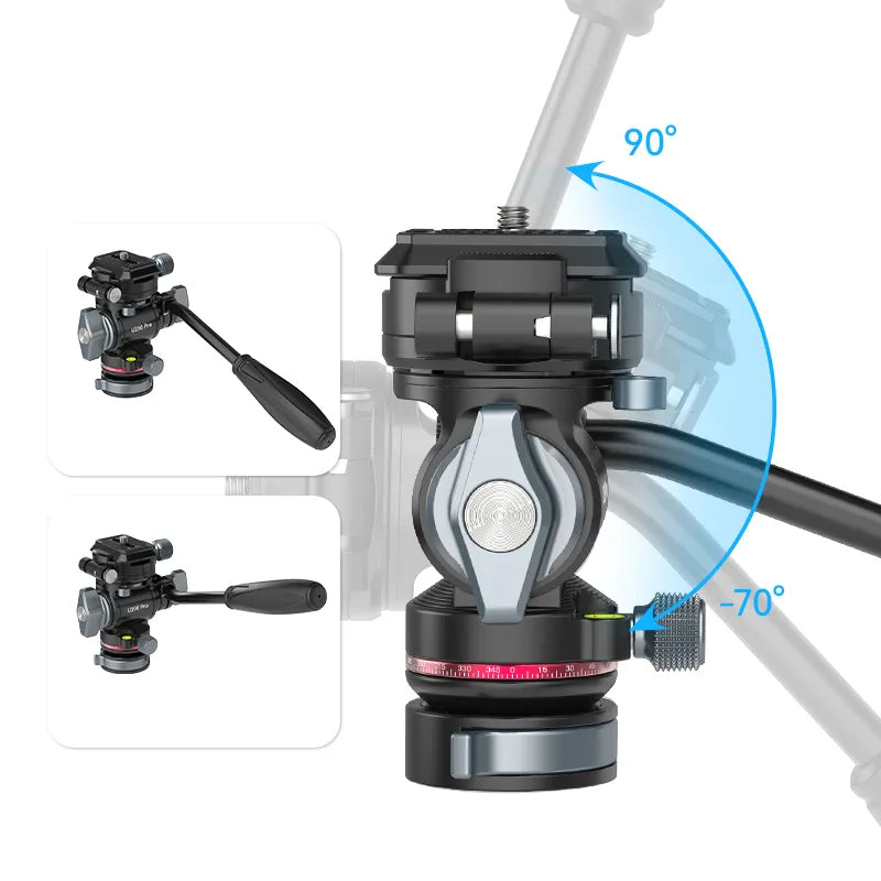 Ulanzi U-190 Pro Fluid Video Head for Tripods with Arca-Swiss Quick Release Camera Mount, Hydraulic Damping, Panoramic Base Plate, +90/-70° Tilt, and Horizontal/Vertical Angle Shooting | E009GBB1