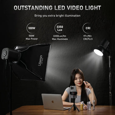 Ulanzi LT026 100W Compact COB LED Video Light 5600K CCT Daylight CRI 95+ with Bowens Accessory Mount, Magnetic Dimming Control Knob with 5-Meter Cable, 1/4" Threaded and ARRI Locating Holes for Studio Lighting Equipment and Attachments